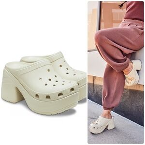 CROCS Women's Siren Clog High-Platform Mules In Bone